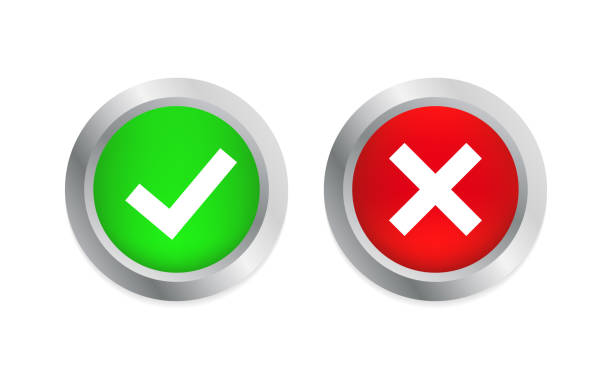 istock Yes and No Check Marks on Circle. Glossy button. Tick and cross. Approved and Rejected. Positive feedback concept. 3D flat button. Vector illustration 1585357944