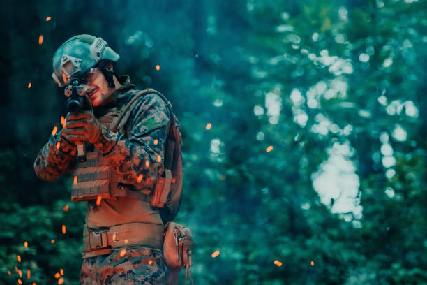 istock A soldier fights in a warforest area surrounded by fire 1585359165