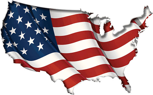 ilustraciones, imágenes clip art, dibujos animados e iconos de stock de bandera de estados unidos mapa interior de sombra - mapa de los estados unidos y la bandera estadounidense