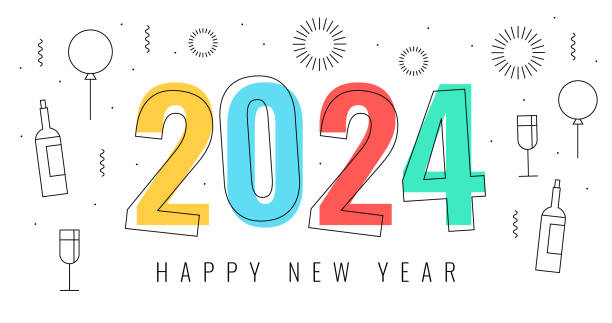happy new year card 2024 - happy new year 2024 幅插畫檔、美工圖案、卡通及圖標