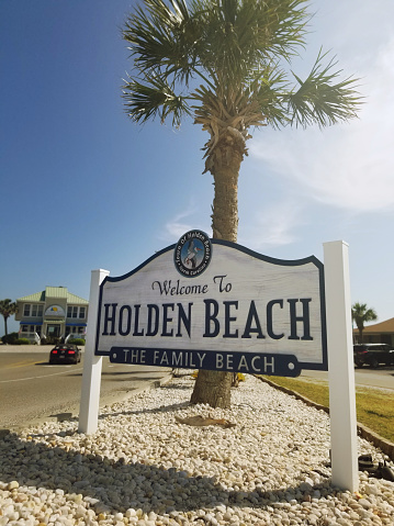 Holden Beach, NC - USA - 5-16-2023: Welcome to Holden Beach sign