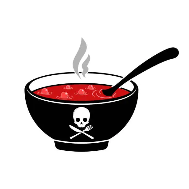 Vector illustration of Bowl with poison, harmful matter, medicine, black magic...