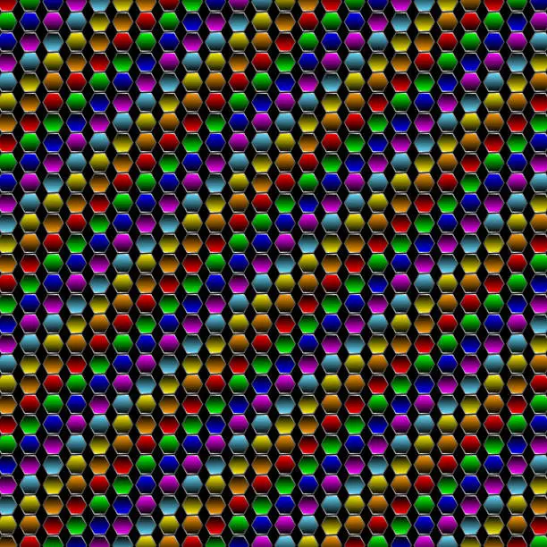 Vector illustration of Matrix striped rainbow colored pattern equal sized hexagons, each with gradient