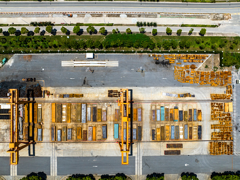 Heavy Industry - drone view from the sky, symmetry,a pile of Steele.