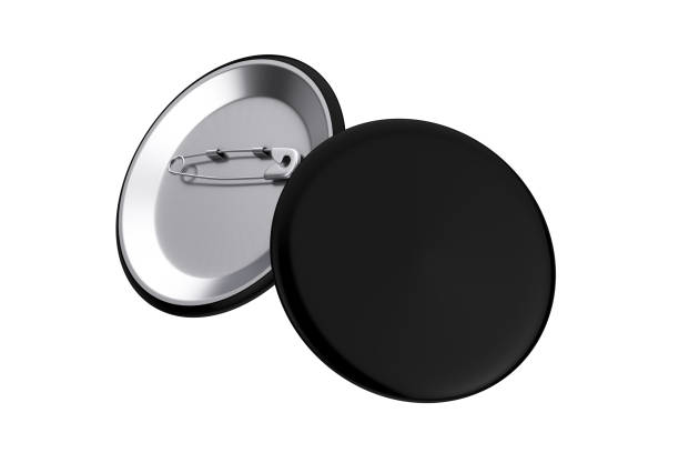 istock Front and Back View of Black Button Badges Mockup. 3d Rendering 1585399595