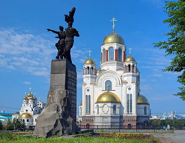 Photo of Monument to Komsomol of Ural and churches in Yekaterinburg
