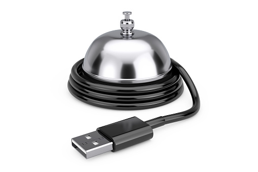 Service Ring Bell with USB Cable on a white background. 3d Rendering