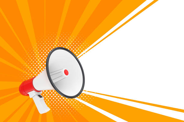 Red Retro Megaphone with Free Space for Your Design on a yellow background. 3d Rendering