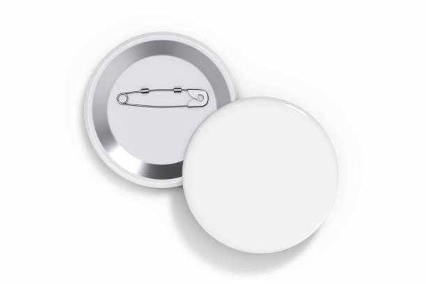 istock Front and Back View of White Button Badges Mockup. 3d Rendering 1585403537