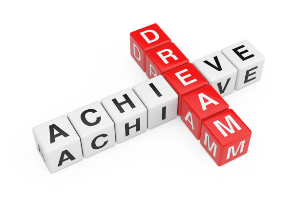 istock Achieve Dream Sign as Crossword Cube Blocks. 3d Rendering 1585403554