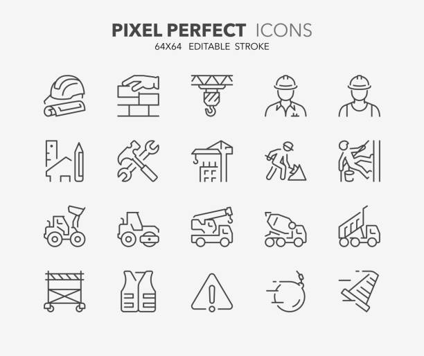 stockillustraties, clipart, cartoons en iconen met construction thin line icons - toren bouwwerk