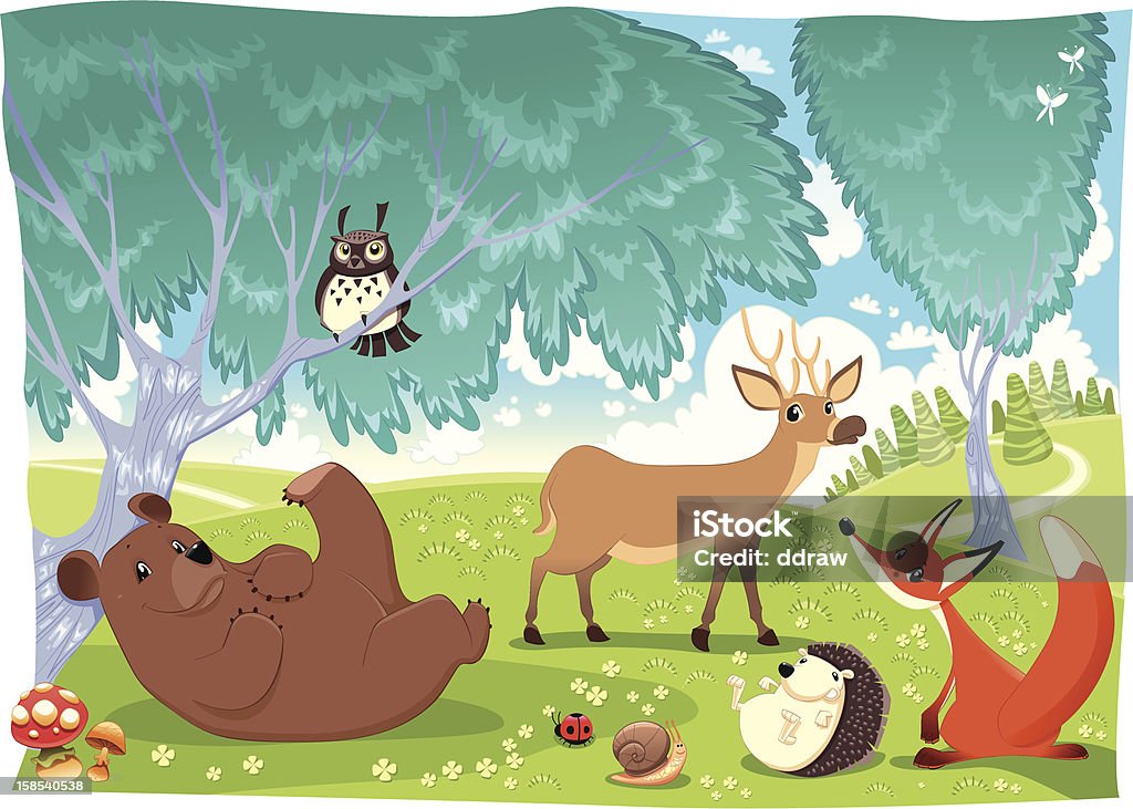 Animals in the wood. Animals in the wood. Funny cartoon and vector illustration Animal stock vector