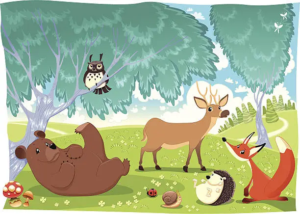 Vector illustration of Animals in the wood.