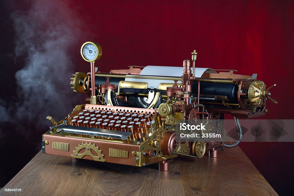 Steampunk macchina da scrivere. - Foto stock royalty-free di Pulsante