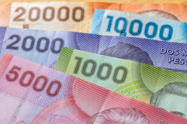 Chile money, Financial concept, Chilean pesos, all paper banknotes, close up Chile money, Financial concept, Chilean pesos, all paper banknotes chilean ethnicity stock pictures, royalty-free photos & images