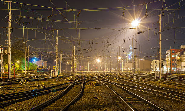 istock Strasbourg railway station at night 158544859