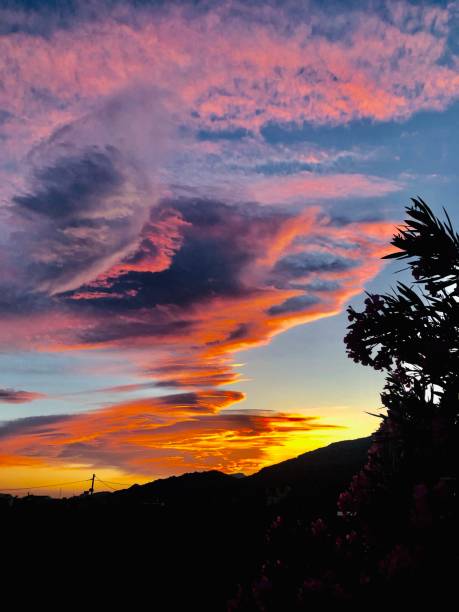 istock Orange, pink, yellow, blue sunset sky 1585457671