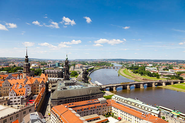 Dresden Aerial view over Dresden and River Elbe. elbe river stock pictures, royalty-free photos & images