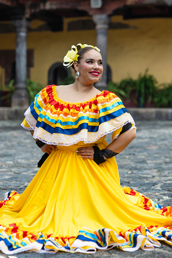 Happy woman in her traditional Jalisco dress