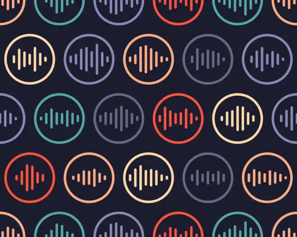 Vector illustration of Seamless Podcast Audio Line Sound Wave Form Background