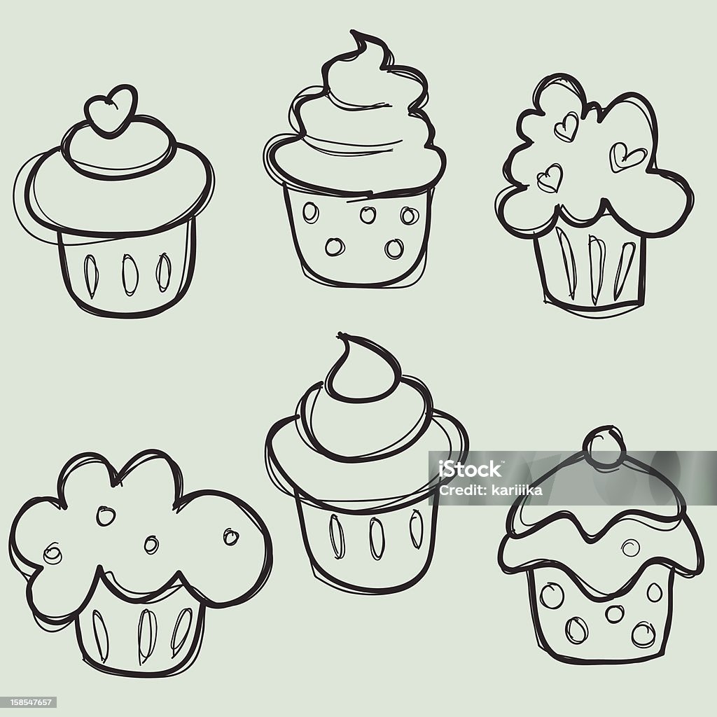 Zestaw Ręcznie rysowane cupcake - Grafika wektorowa royalty-free (Bazgroły - Rysunek)