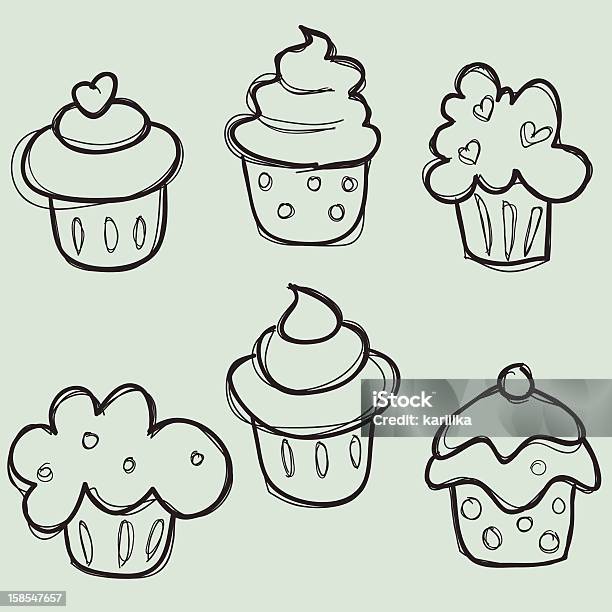 Hand Drawn Cupcake Set Stock Illustration - Download Image Now - Cake, Cartoon, Clip Art