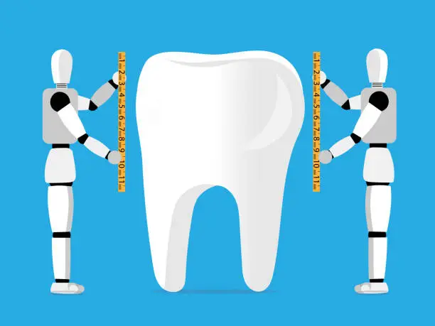 Vector illustration of AI measuring tooth