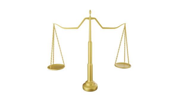 istock 3D rendering of Golden lawyer scale, Justice scale, Judgement co 1585494837
