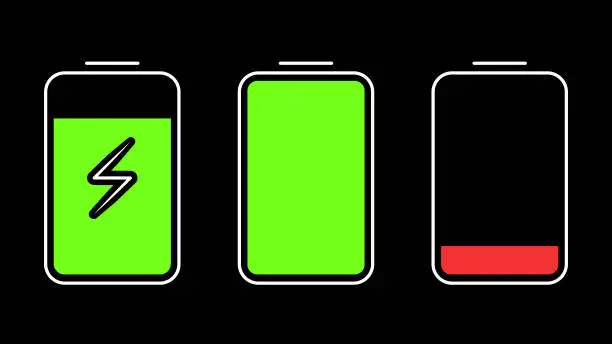 Vector illustration of Discharged and fully charged battery.