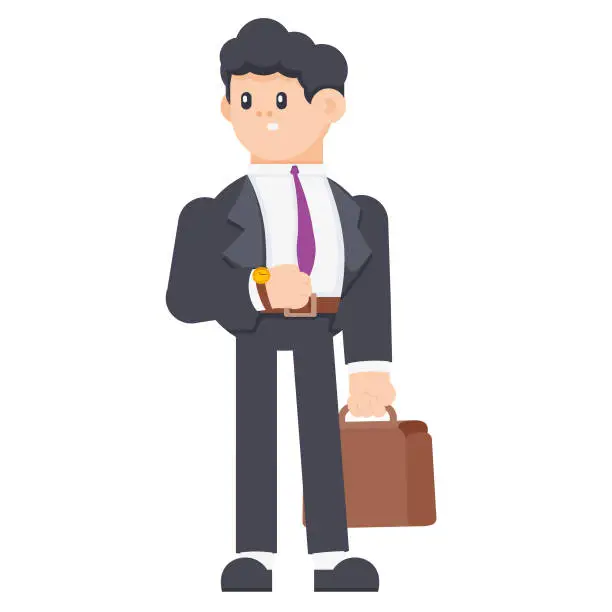 Vector illustration of Business man with briefcase waiting for someone.