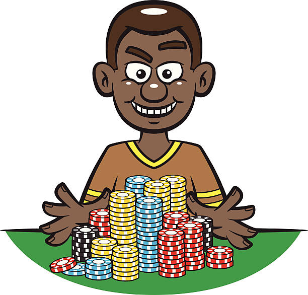 Poker Player Goes All In Cartoon illustration of a poker player with stacks of chips. poker player stock illustrations