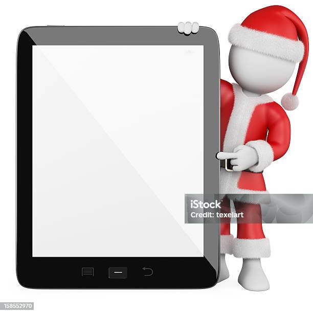3 D Branco Pessoas Pai Natal Com Um Tablet Em Branco - Fotografias de stock e mais imagens de Adulto