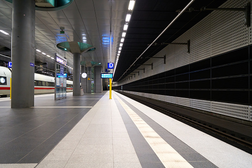 a fragment of the platform at the station of a European city