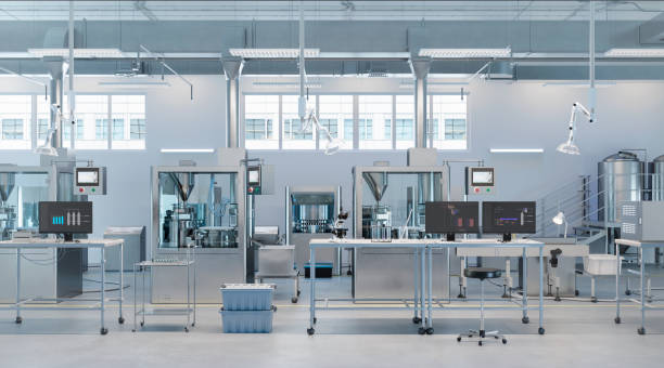 цифровое изображение инспекционной лаборатории на заводе по производству лекарств - biotechnology factory industry technology стоковые фото и изображения