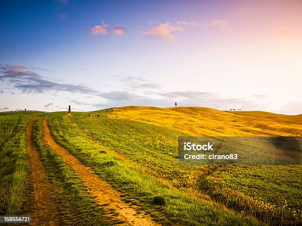 Paesaggio Della Toscana Allalba - Fotografie stock e altre immagini di Agricoltura - Agricoltura, Ambientazione esterna, Ambientazione tranquilla