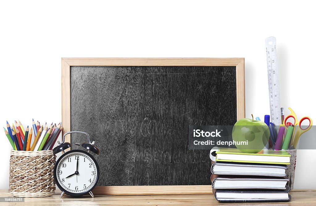 Many Colorful stationery of an assortment Many Colorful stationery of an assortment on  table Alarm Clock Stock Photo