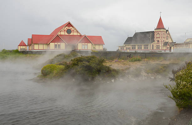 Steaming pool and ground in Rotorua stock photo