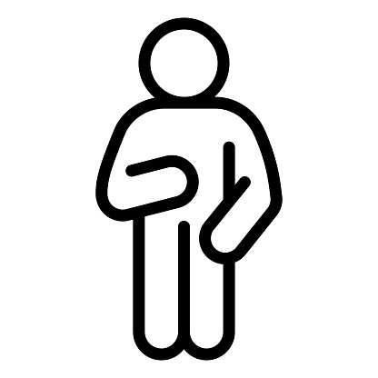 Relax man pose line icon. Man with left hand down and raised hand on the right outline style pictogram on white background. Guy Idler mobile concept web design. Vector graphics