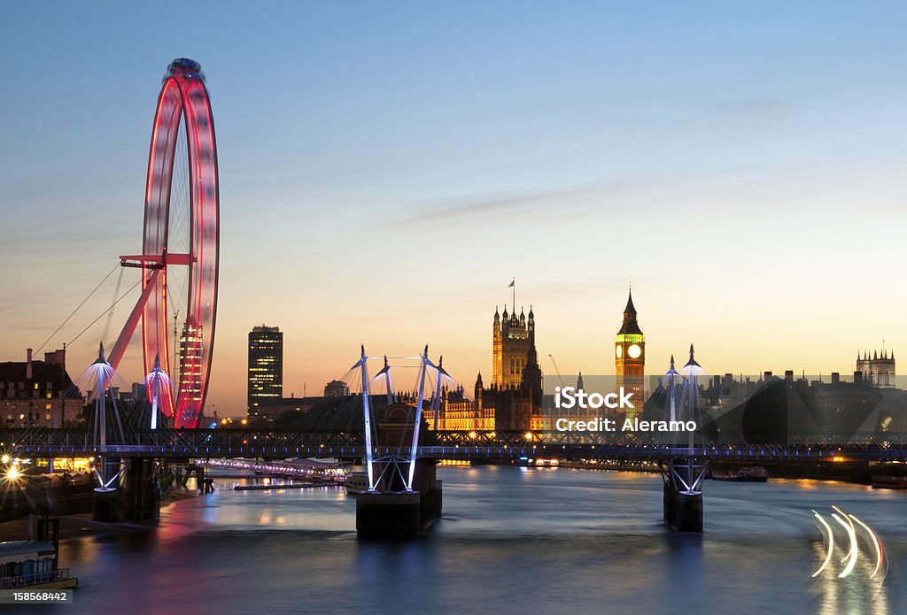 London's view London's view at sunset including Hungerford Bridge, Millenium Wheel, Big Ben and Westminister. Millennium Wheel Stock Photo