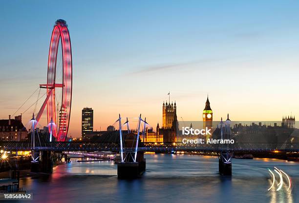 Londons View Stock Photo - Download Image Now - Millennium Wheel, Houses Of Parliament - London, Sunset