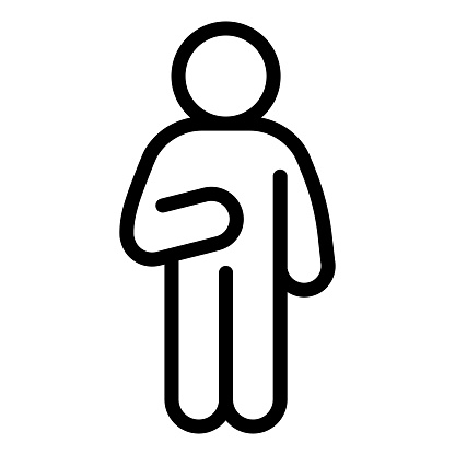 Guy Idler line icon. Man in front pose with raised hand on the right outline style pictogram on white background. Relax man poses mobile concept web design. Vector graphics