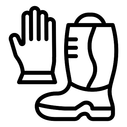 Fireman boots and gloves line icon. Fire protection equipment outline style pictogram on white background. Firefighting signs mobile concept web design. Vector graphics