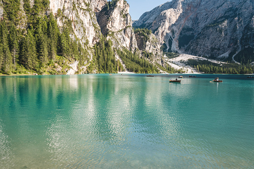 Peaceful landscape of Lago di Brains lake in Italy.