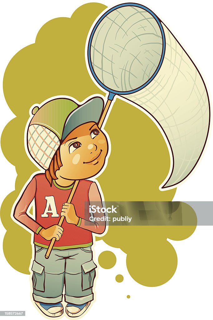 Niño con una mariposa net. - arte vectorial de Bolsillo - Accesorio personal libre de derechos