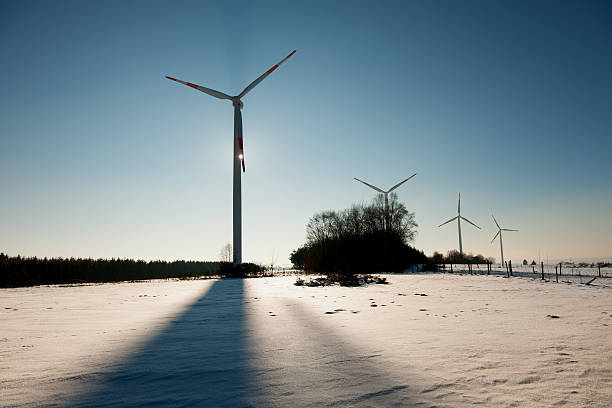 windturbines - lumber industry cold day forest imagens e fotografias de stock