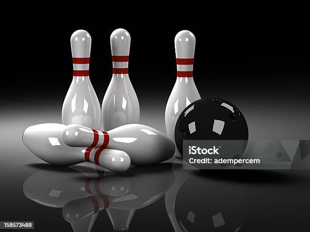 Bowling Ball And Pins Stock Photo - Download Image Now - Abstract, Black Color, Blank