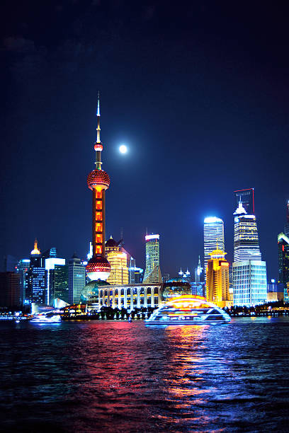 Shanghai skyline in the full moon night