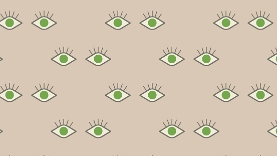 Seamless abstract pattern with green eyes for fabric, background, surface design, packaging Vector illustration