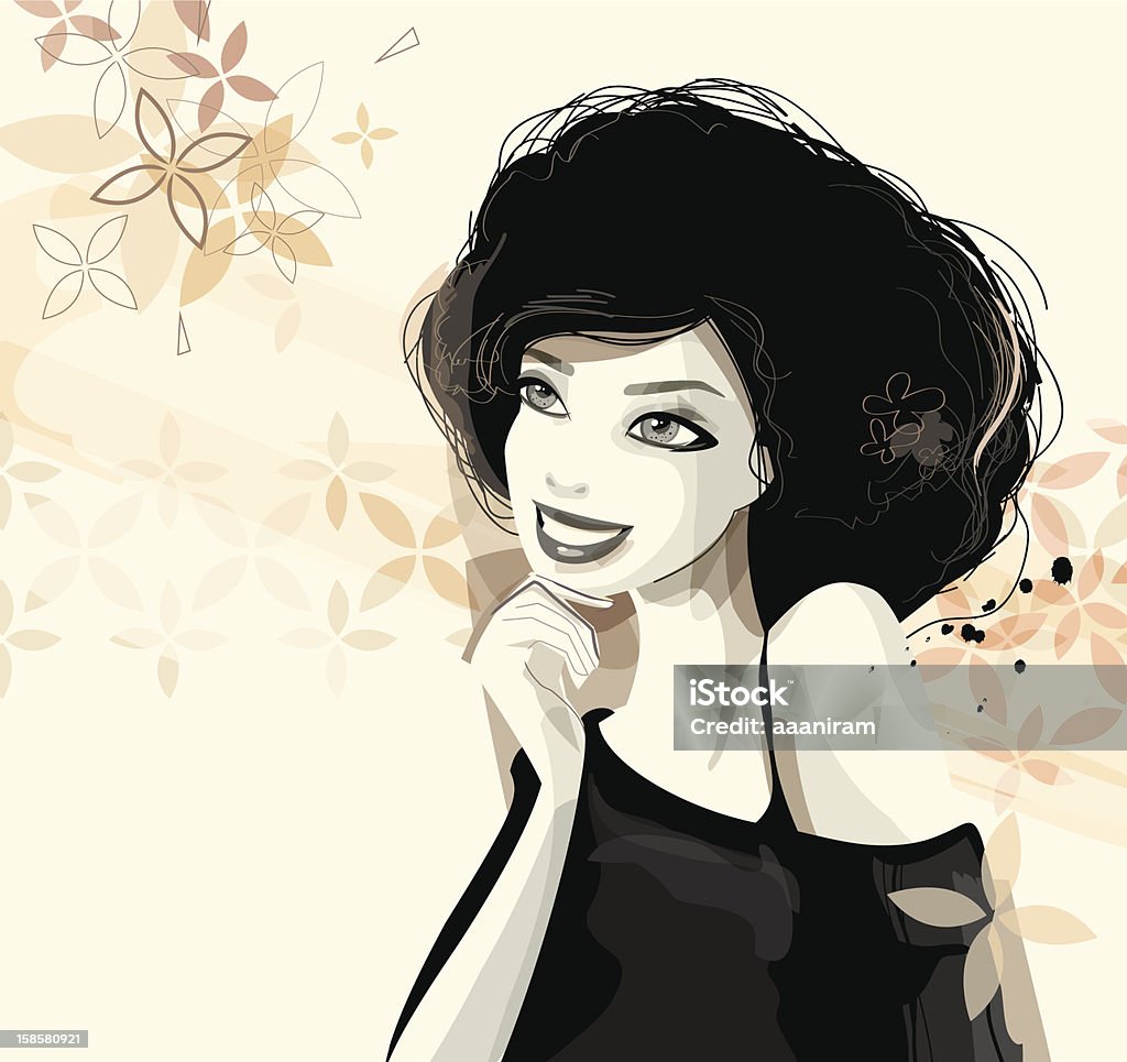 Beautiful Young Woman Thinking Portrait of a stylish young woman day dreaming. Watercolor Painting stock vector