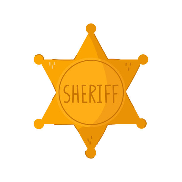 istock Cute cartoon style golden sheriff badge. 1585830794